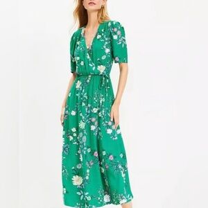 LOFT Green Floral Midi Dress tropical size 12